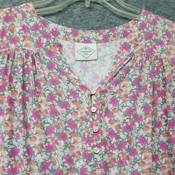 ST. John's Bay Women's Top Long Sleeve Pink Floral Henley Neckline Sz. See Desc. - Picture 2 of 13